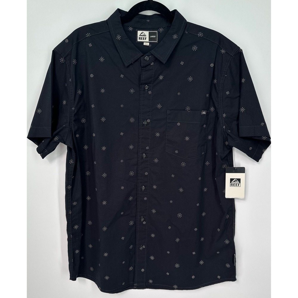 Reef Topaz Men's Shirt Large Black Caviar Print Short Sleeve Stretch NWT